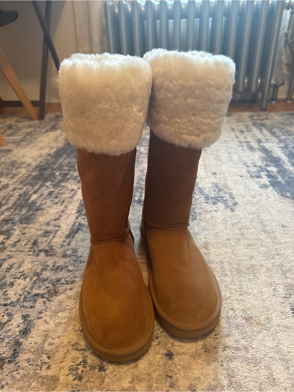 UGG Chestnut Tall Boots with Cream Faux-Shearling Cuff